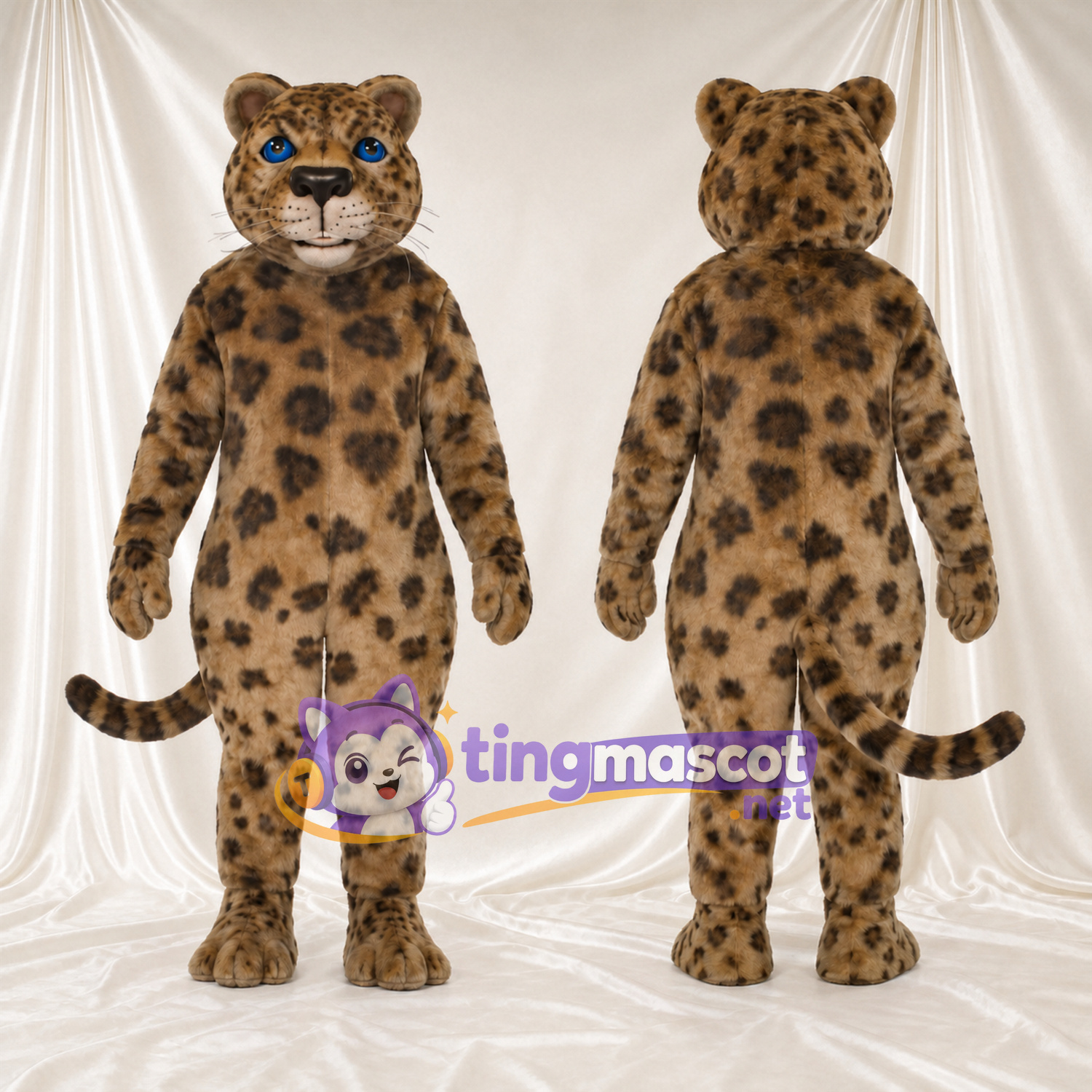 Brown Leopard Mascot Costume - Blue Eyes and Large Rosette Spots Brown Leopard Mascot Costume - Blue Eyes and Large Rosette Spots