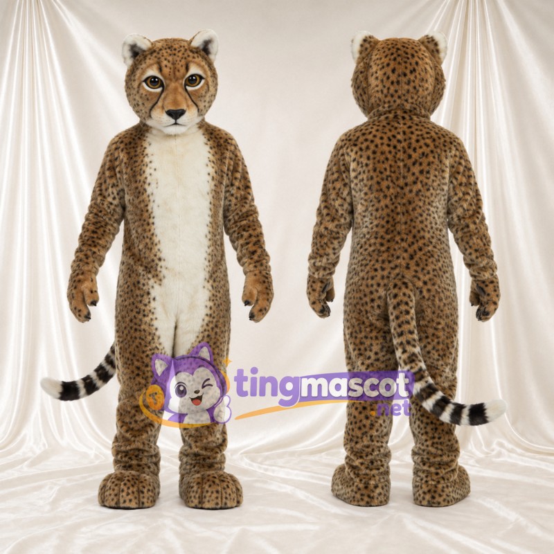 Brown Cheetah Mascot Costume - Cream Chest and Ringed Tail