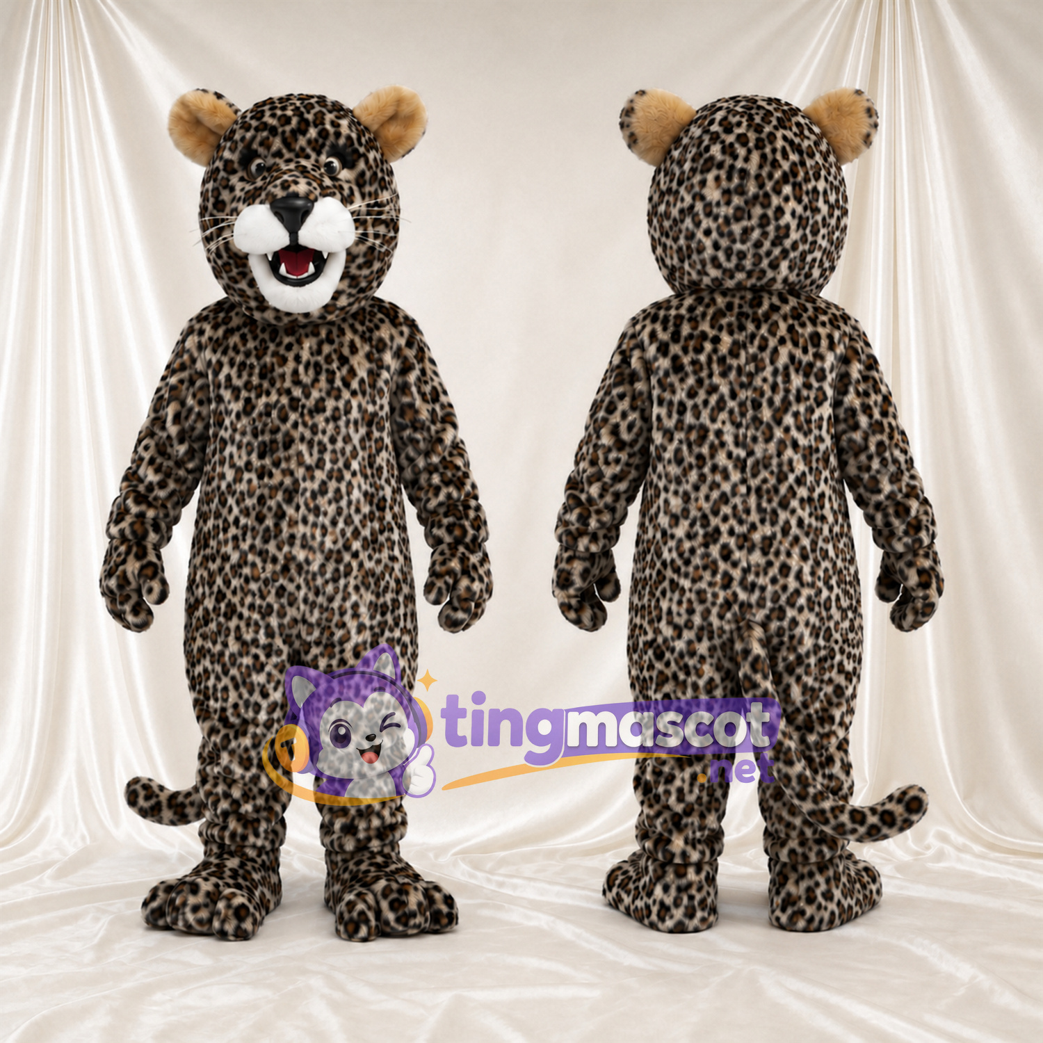Black and White Leopard Mascot Costume - White Muzzle and Tan Ears Black and White Leopard Mascot Costume - White Muzzle and Tan Ears