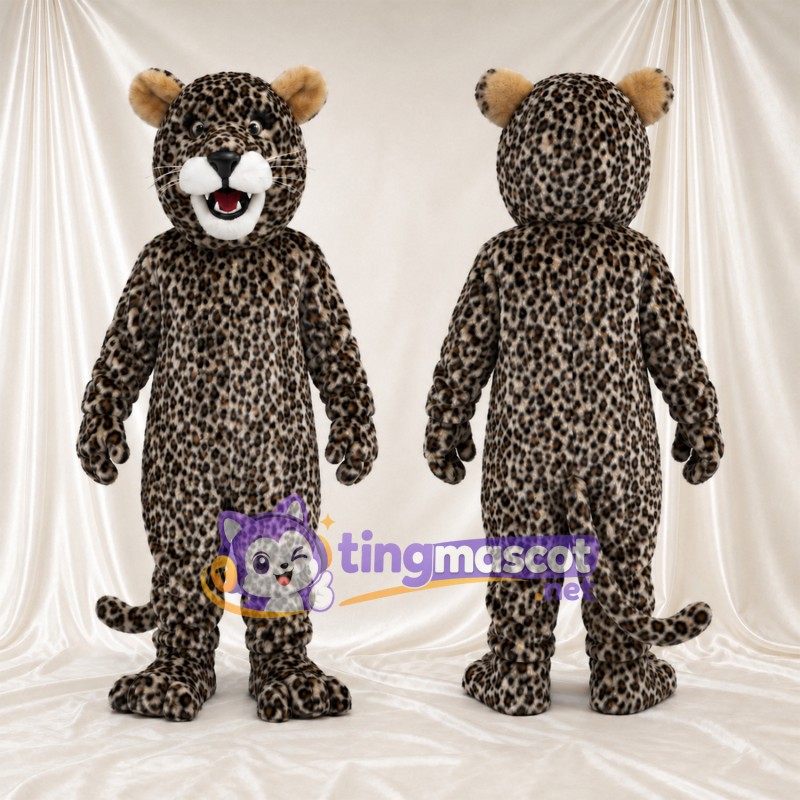 Black and White Leopard Mascot Costume - White Muzzle and Tan Ears