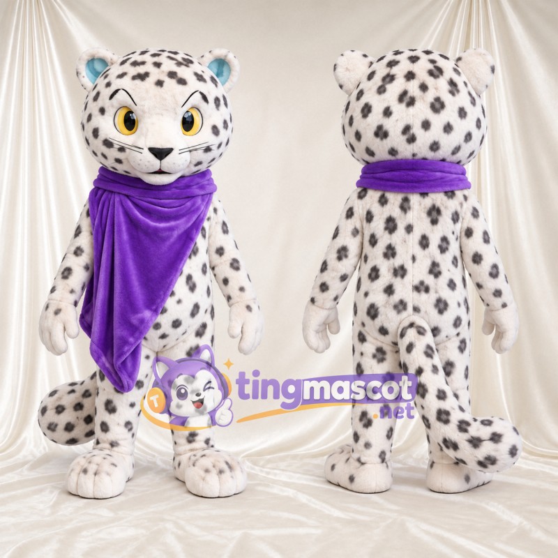 Costume de mascotte Léopard des neiges – blanc – Cou (violet); Écharpe