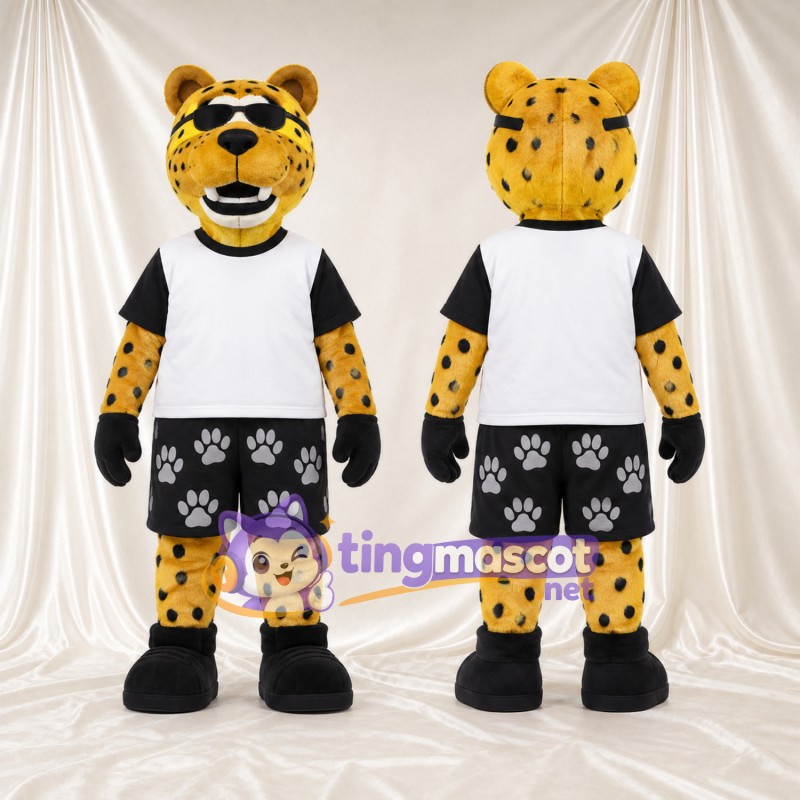 Costume de mascotte Léopard – jaune – Chemise (blanc); Short (noir)