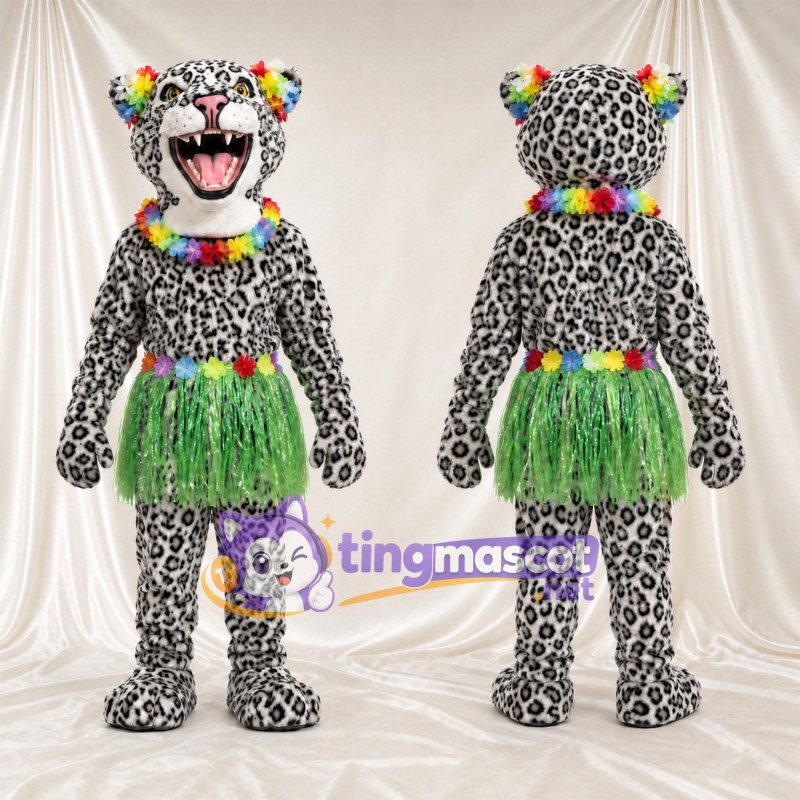 Costume de mascotte Léopard des neiges – blanc – Jupe (vert); Collier de fleurs