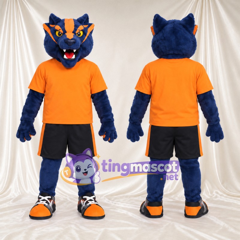 Costume de mascotte Chat sauvage – bleu – Chemise (orange); Short (noir)