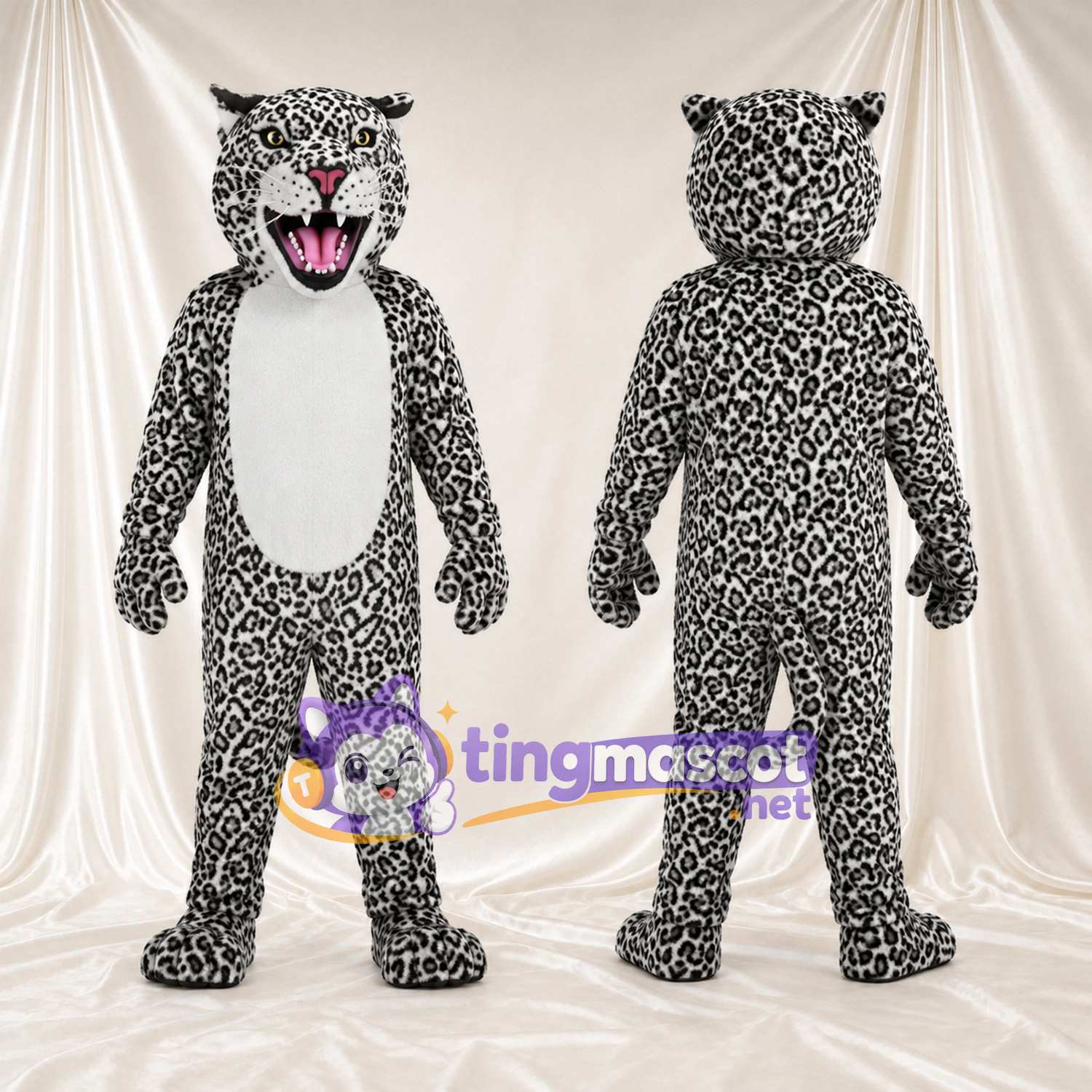 Black and White Leopard Mascot Costume - White Belly and Long Fangs Black and White Leopard Mascot Costume - White Belly and Long Fangs