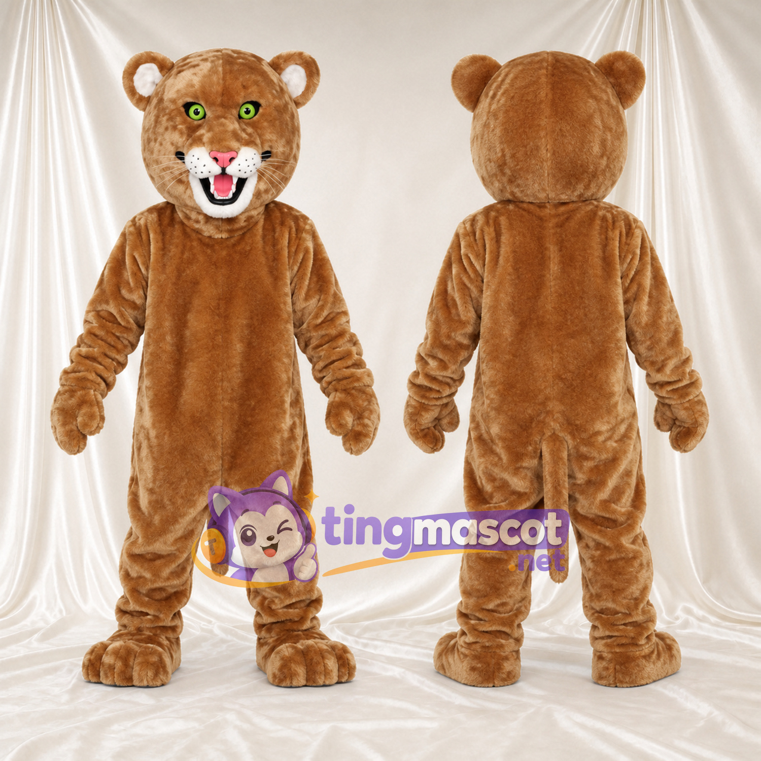 Brown Cougar Mascot Costume - Green Eyes and Pink Nose Brown Cougar Mascot Costume - Green Eyes and Pink Nose