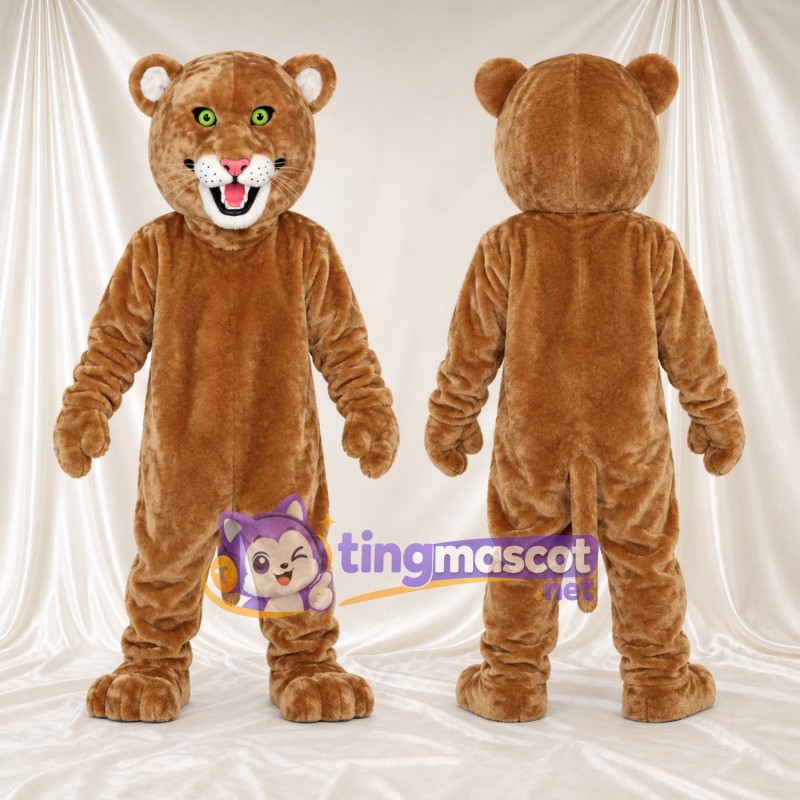 Brown Cougar Mascot Costume - Green Eyes and Pink Nose