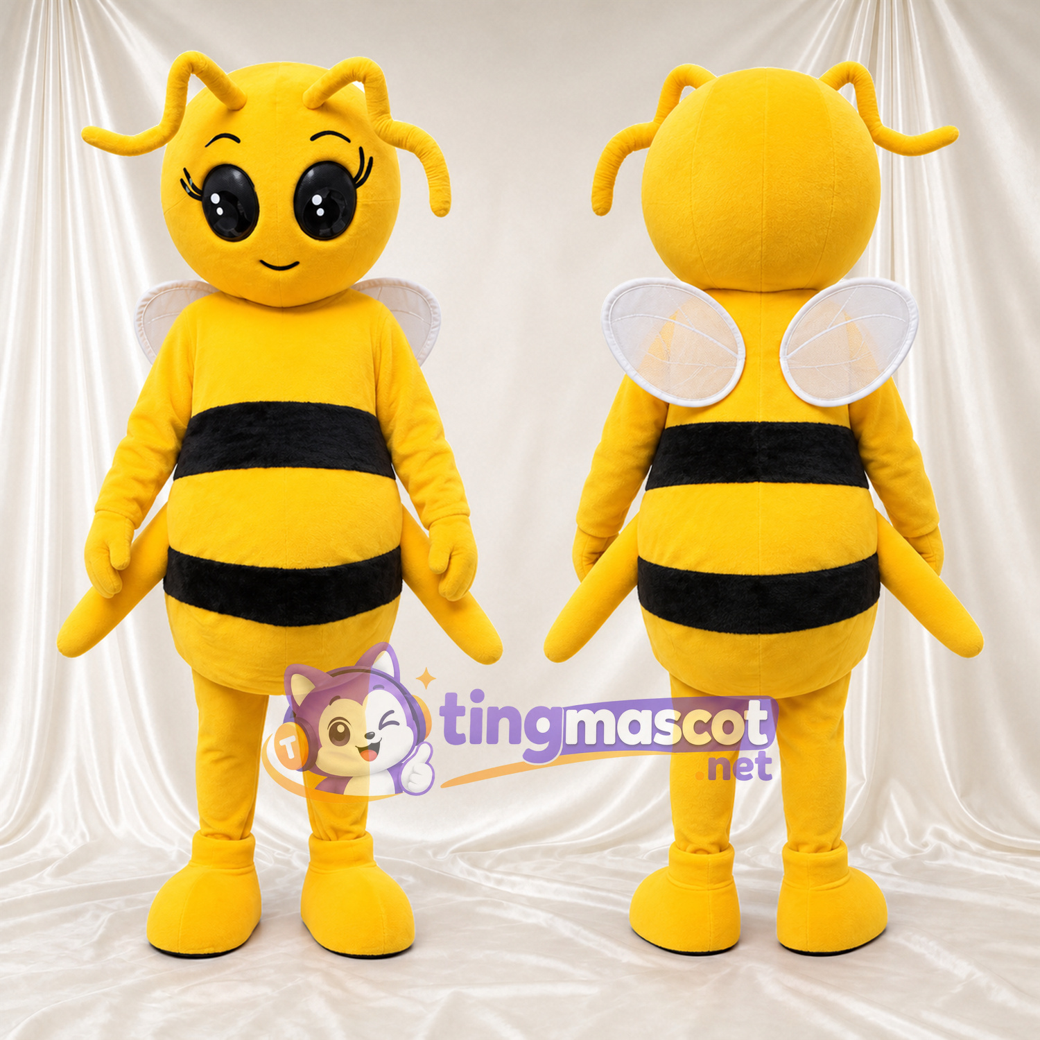 Costume de mascotte Abeille – jaune – Corps (noir); Antennes (courbé) Costume de mascotte Abeille – jaune – Corps (noir); Antennes (courbé)