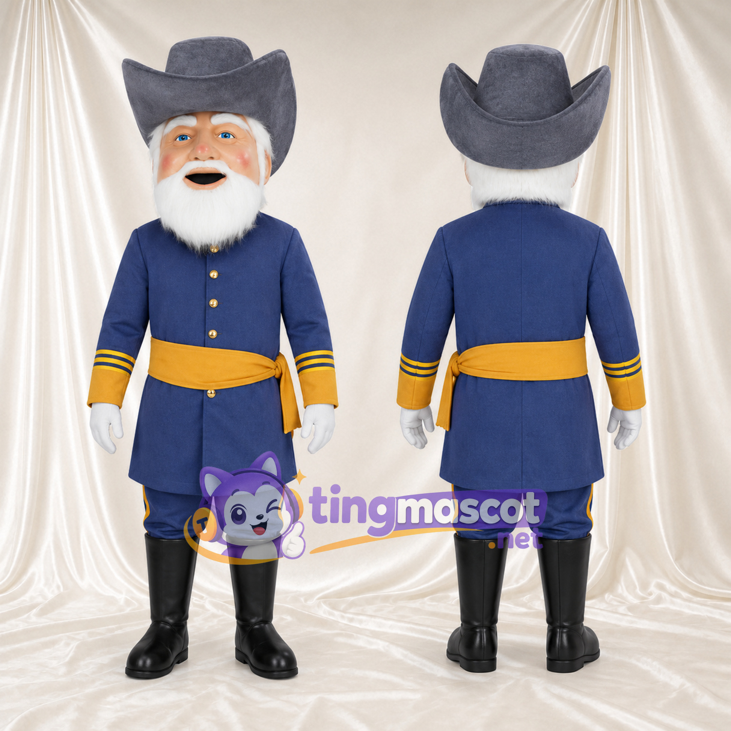 Costume de mascotte Capitaine barbu – selon la photo – Uniforme (bleu); Chapeau (noir) Costume de mascotte Capitaine barbu – selon la photo – Uniforme (bleu); Chapeau (noir)
