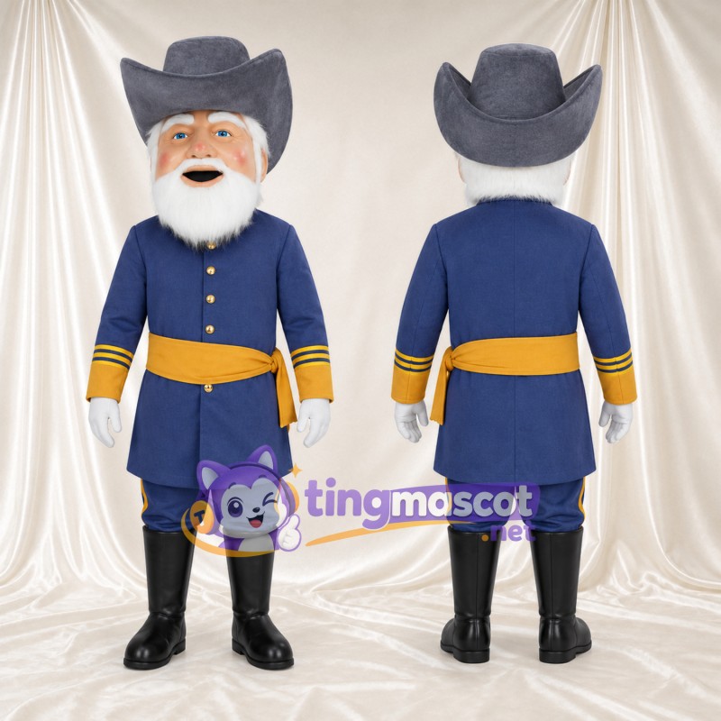 Costume de mascotte Capitaine barbu – selon la photo – Uniforme (bleu); Chapeau (noir)