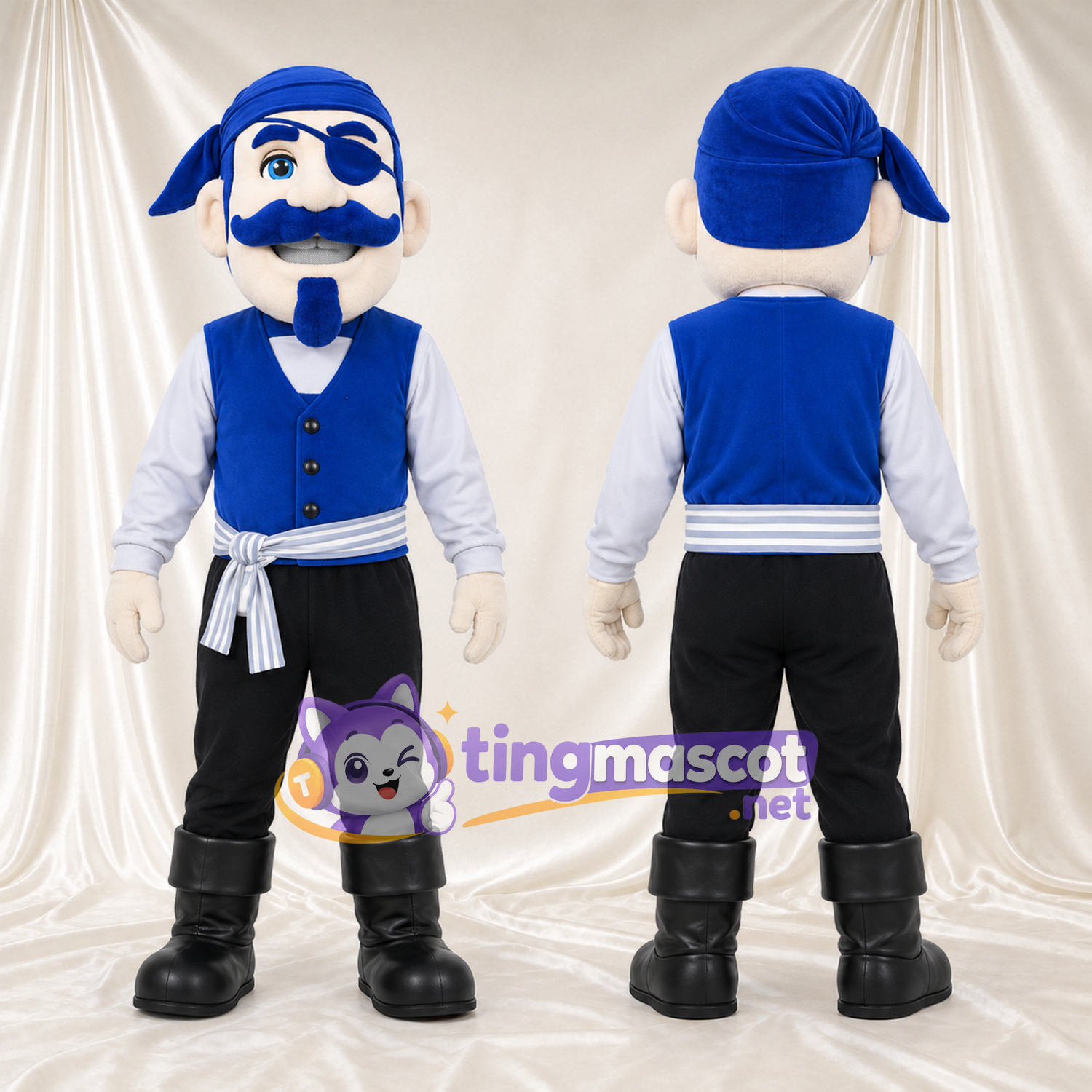 Maskottchenkostüm Pirat – blau – Weste (blau); Schärpe (weiß) Maskottchenkostüm Pirat – blau – Weste (blau); Schärpe (weiß)