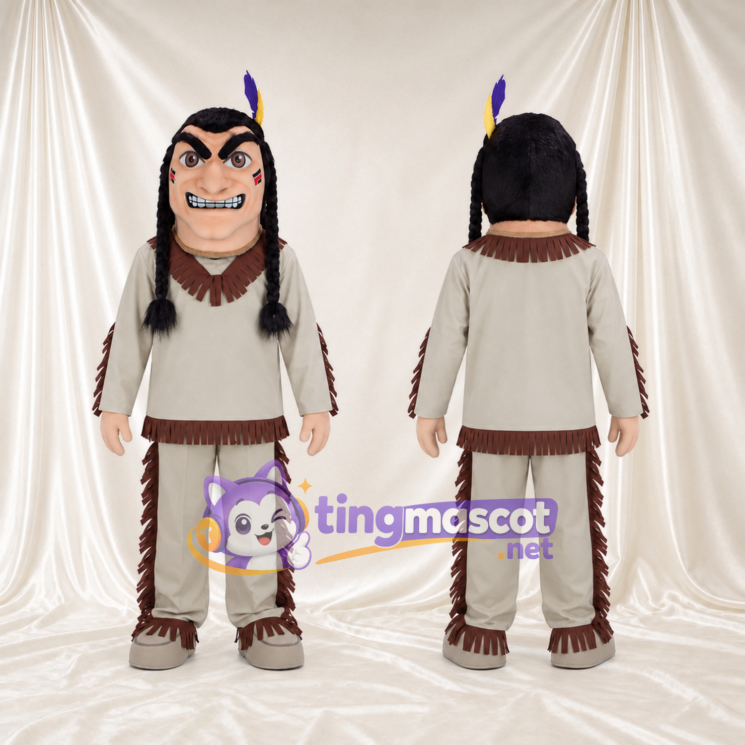 Costume de mascotte Guerrier – selon la photo – Cheveux; Franges (beige); Tenue