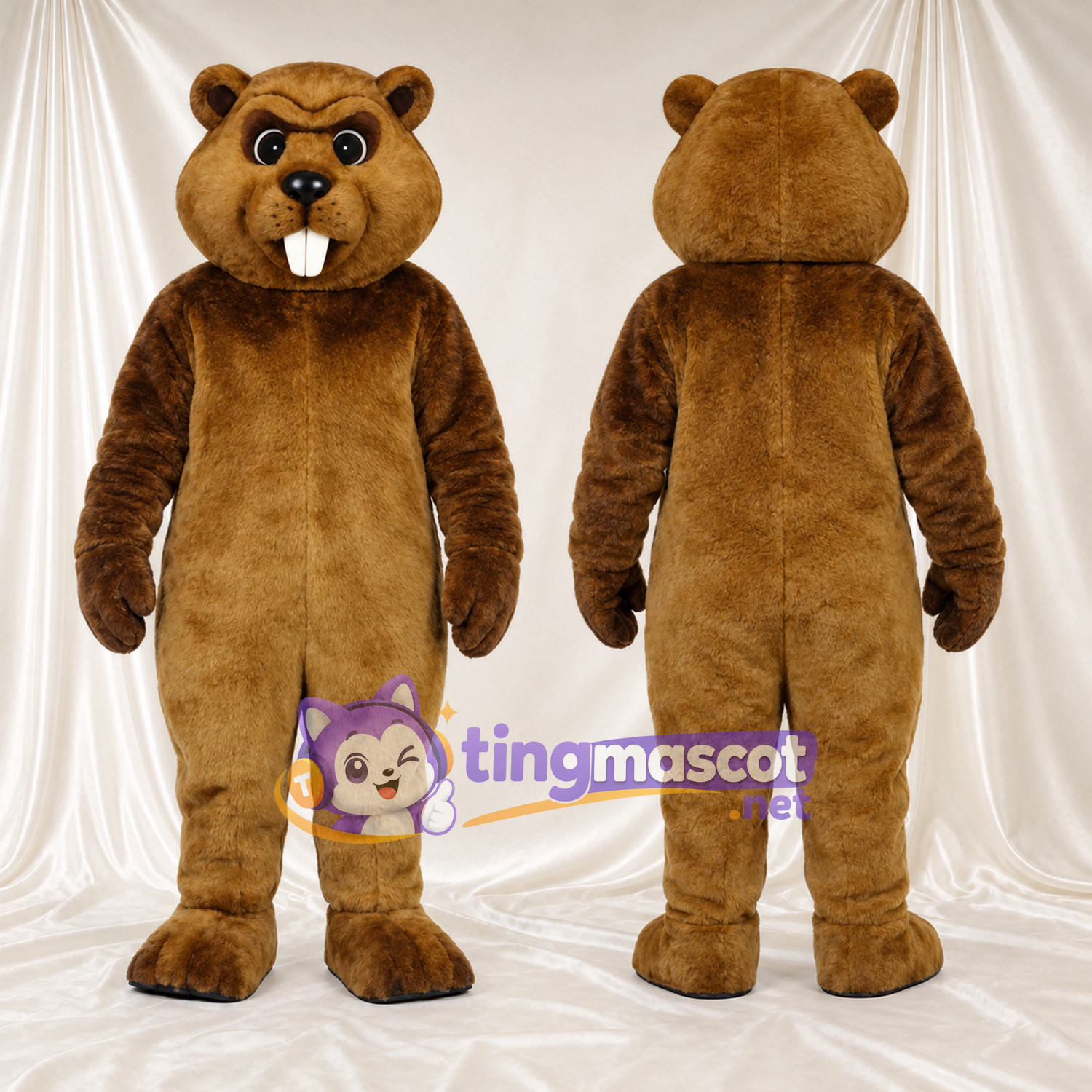 Costume de mascotte Castor – marron – Devant (grand); Dents; Ventre (brun clair) Costume de mascotte Castor – marron – Devant (grand); Dents; Ventre (brun clair)