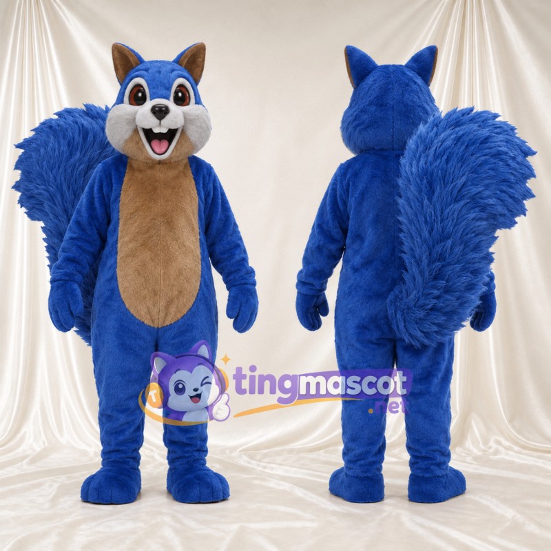 Blue Squirrel Mascot Costume - Tan Belly and Large Bushy Tail