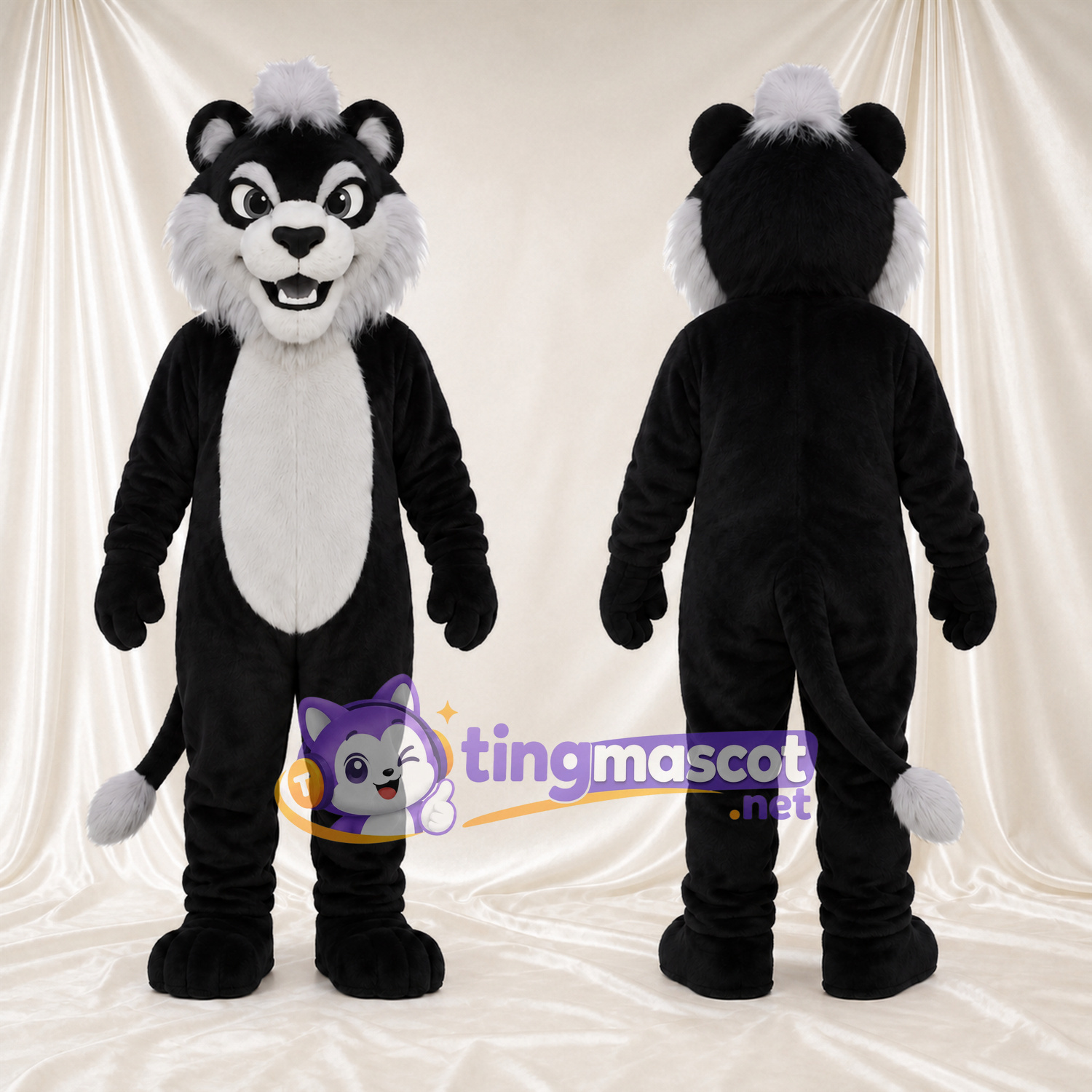 Black and White Skunk Mascot Costume - Gray Forelock and White Belly Black and White Skunk Mascot Costume - Gray Forelock and White Belly