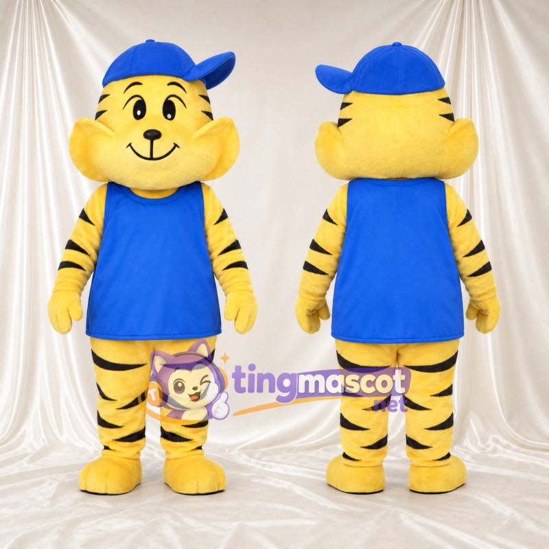 Costume de mascotte Tigre – jaune – Casquette (bleu); Chemise