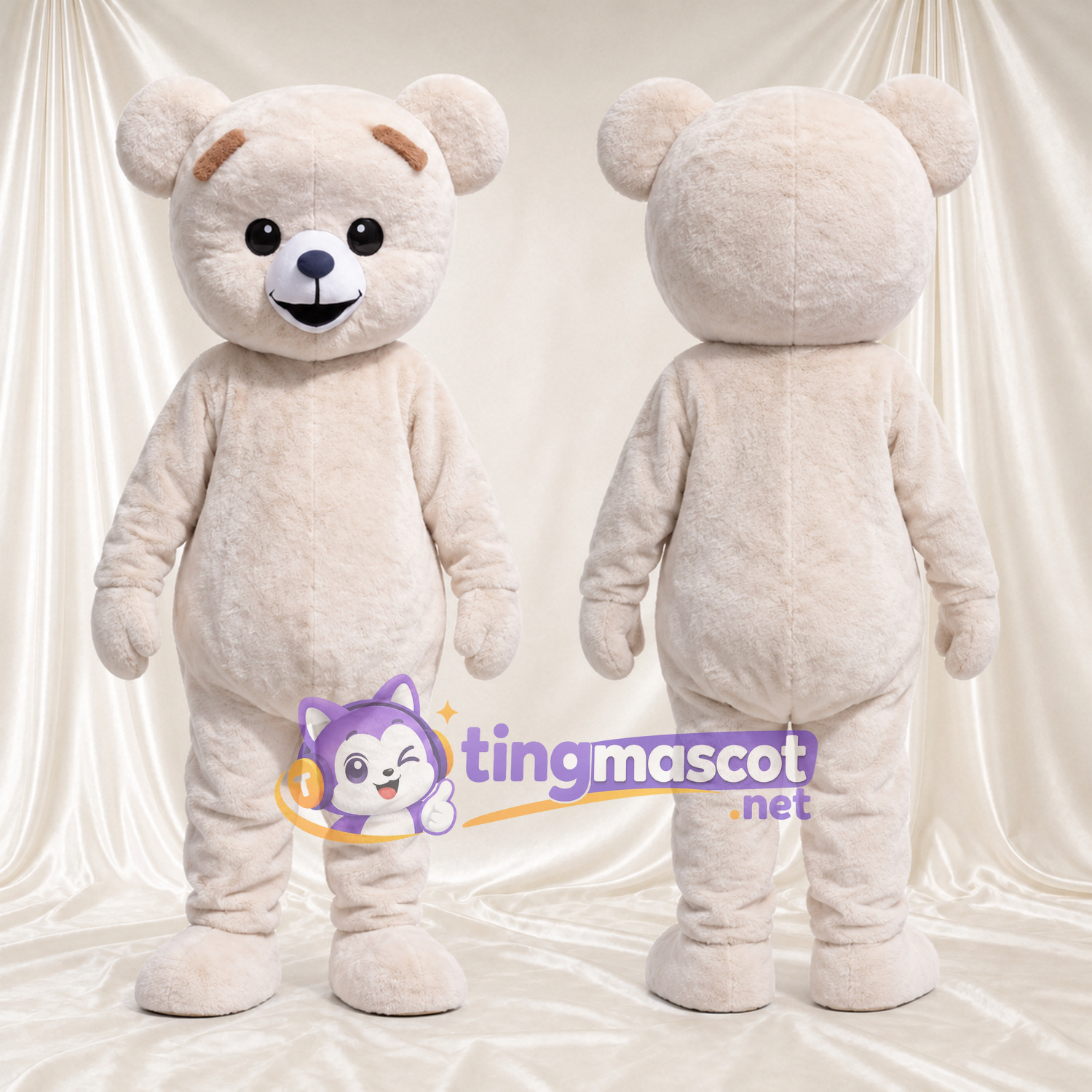Costume de mascotte Ours – crème – Tête (rond)
