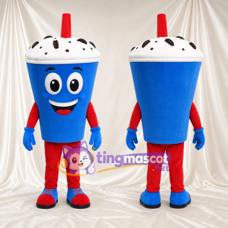 Costume de mascotte Gobelet de milkshake – bleu – Pantalon (rouge, rouge)