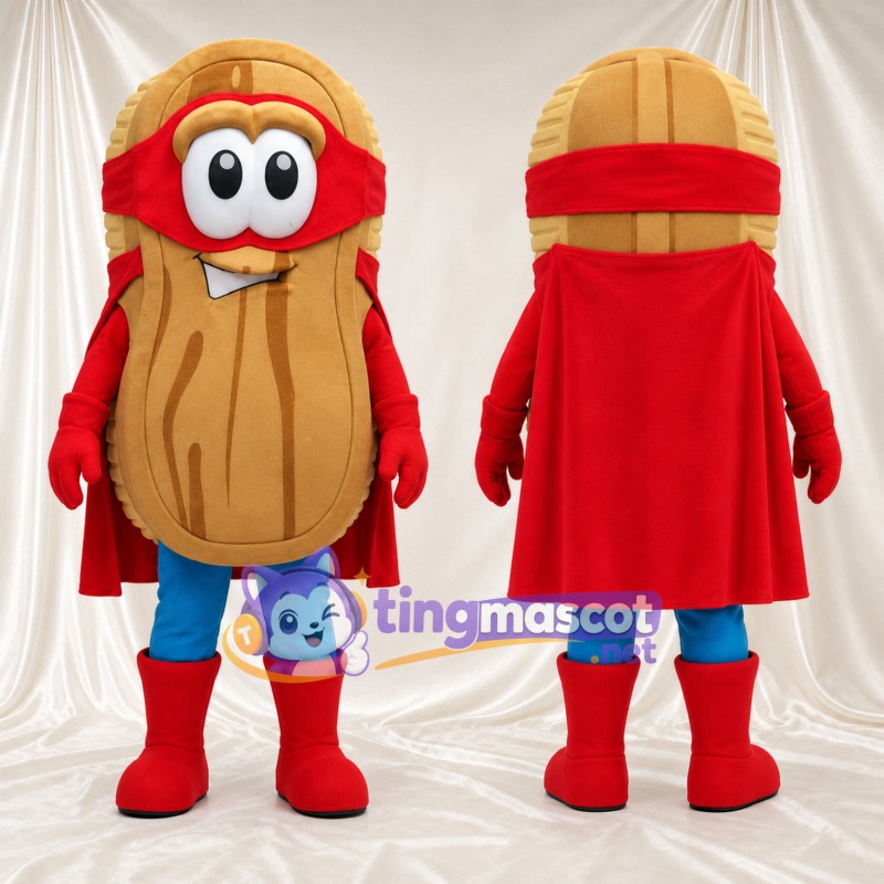 Erdnuss-Superheld-Maskottchenkostüm – rote Maske und roter Umhang