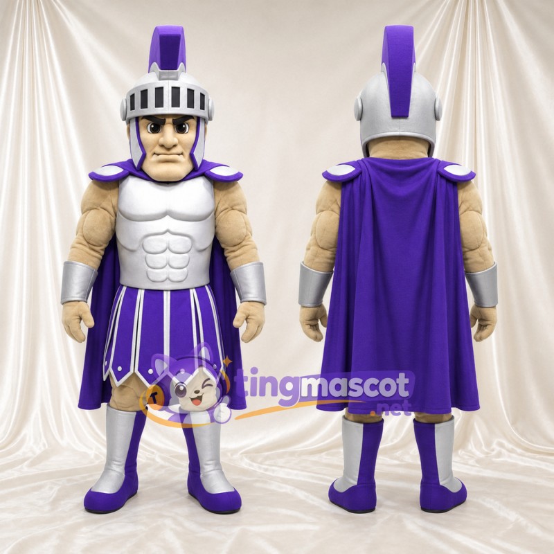 Costume de mascotte Guerrier romain – selon la photo – Armure (argenté); Cape (violet)