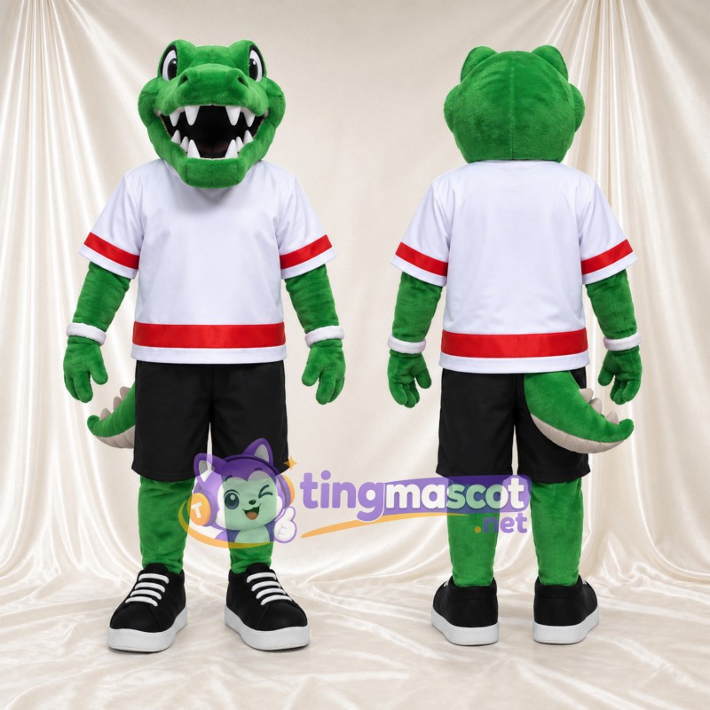 Costume de mascotte Crocodile – vert – Maillot de sport (blanc); Short (noir)