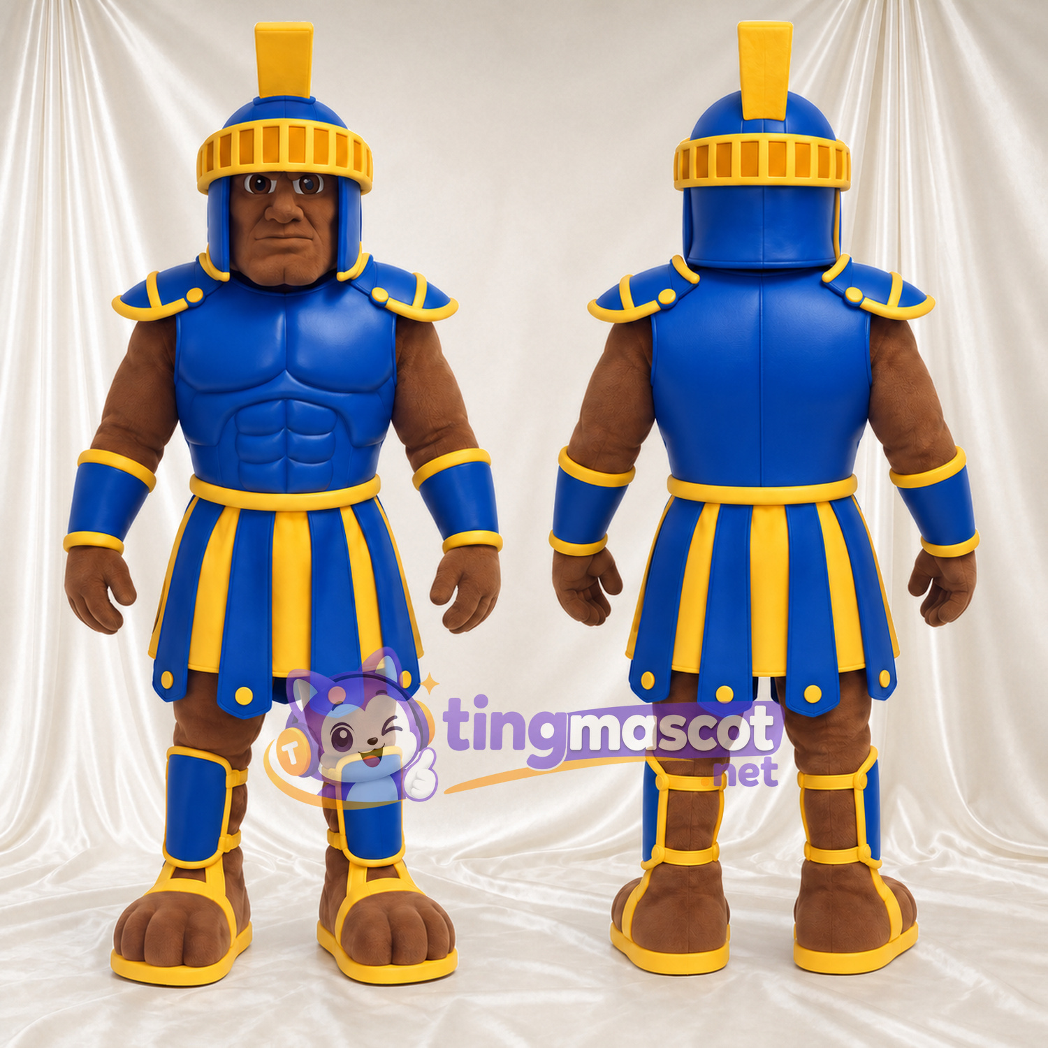 Costume de mascotte Guerrier romain – selon la photo – Armure (bleu); Bordure du casque (doré) Costume de mascotte Guerrier romain – selon la photo – Armure (bleu); Bordure du casque (doré)