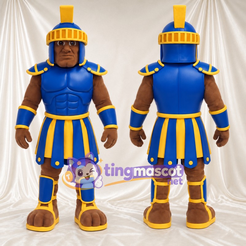 Costume de mascotte Guerrier romain – selon la photo – Armure (bleu); Bordure du casque (doré)