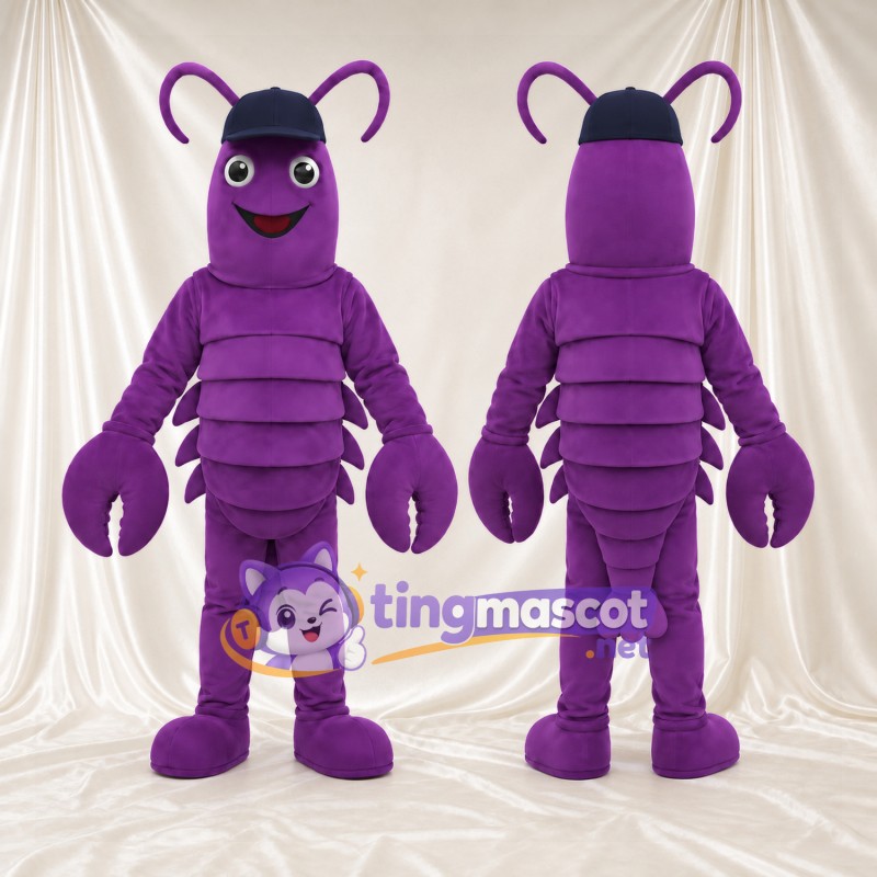 Purple Lobster Mascot Costume - Navy Cap and Curved Antennae