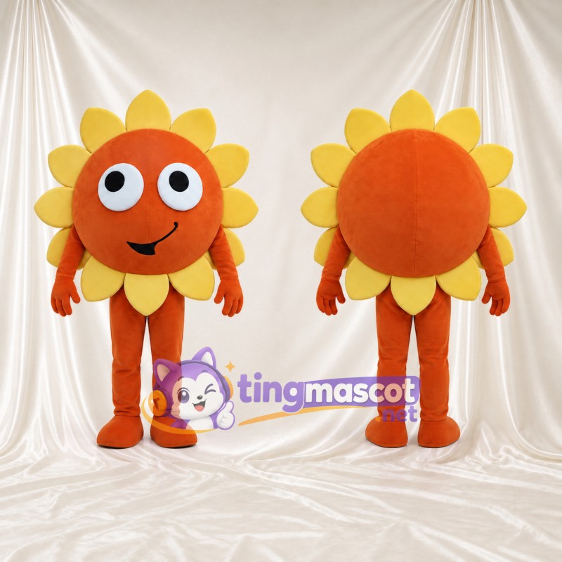 Sunflower Mascot Costume - Orange Smiling Face and Yellow Petals
