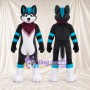 Black and Blue Fox Mascot Costume - Burgundy Checked Bandana