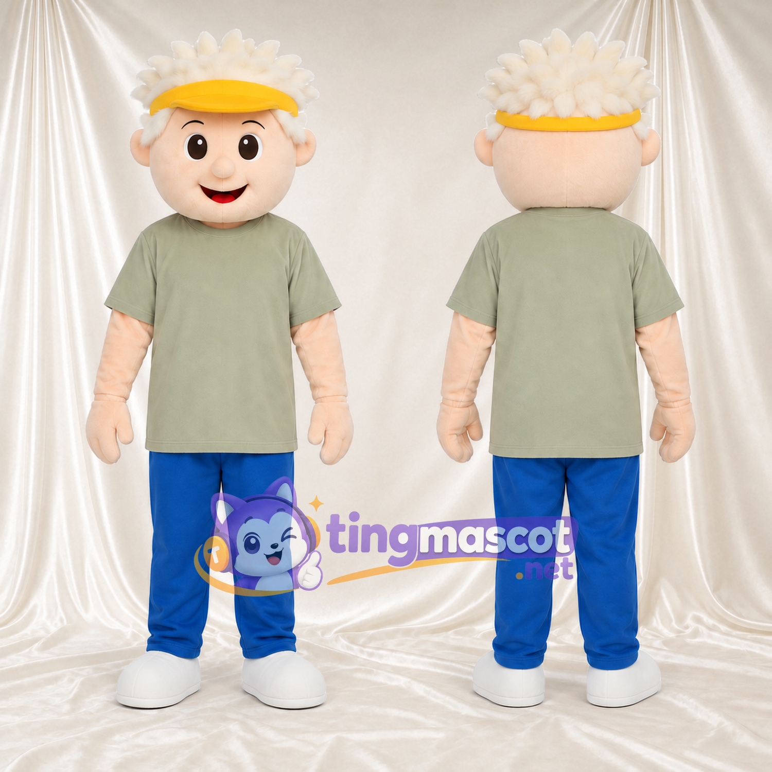 Maskottchenkostüm Jungenfigur – wie abgebildet – Hemd (gelb, grau, grün) Maskottchenkostüm Jungenfigur – wie abgebildet – Hemd (gelb, grau, grün)