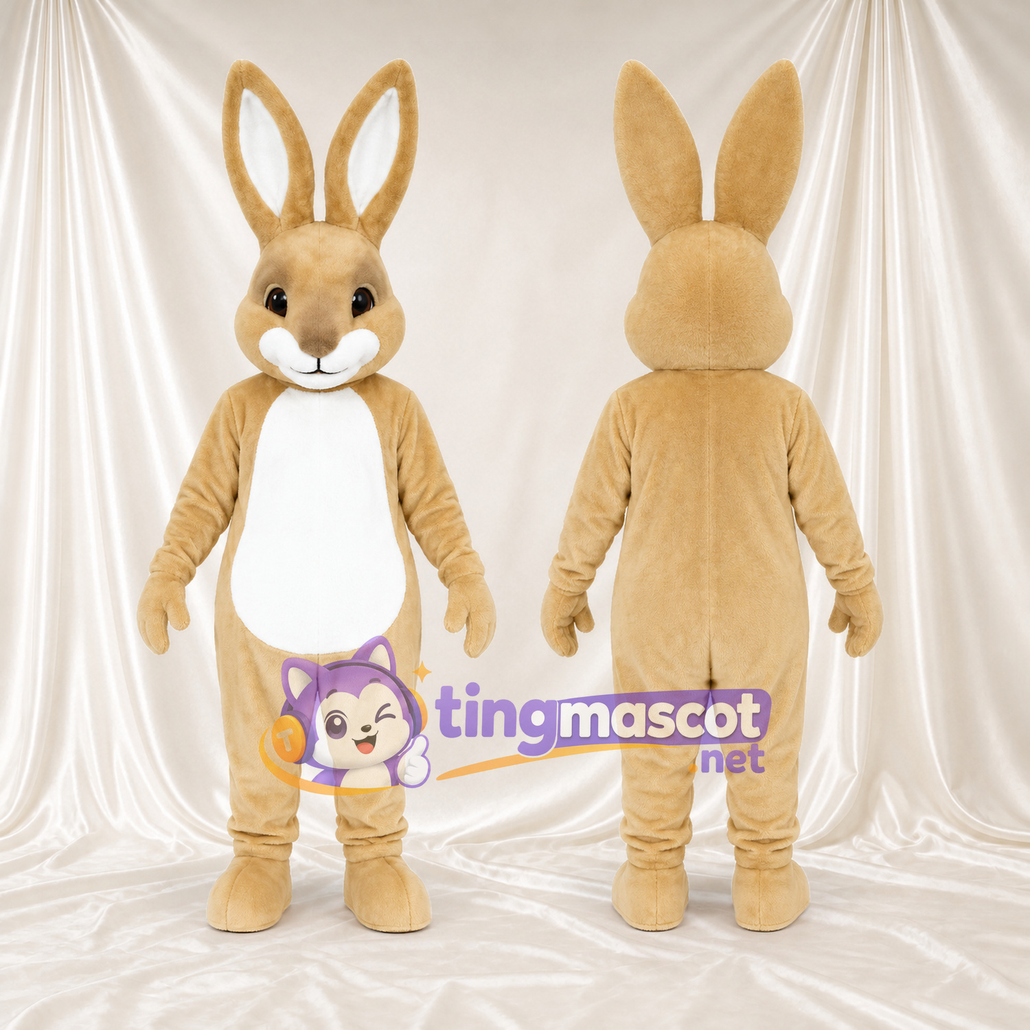 Costume de mascotte Lapin – brun clair – Oreilles (long, dressé); Ventre (blanc) Costume de mascotte Lapin – brun clair – Oreilles (long, dressé); Ventre (blanc)