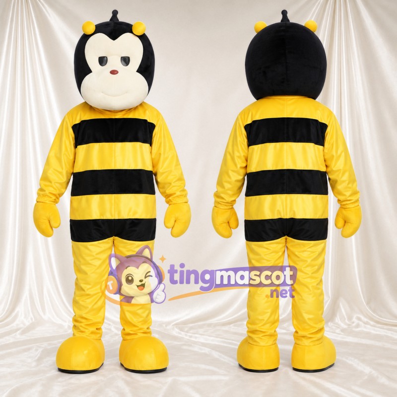 Costume de mascotte Abeille – jaune – Visage (crème); Corps (noir); Rayures