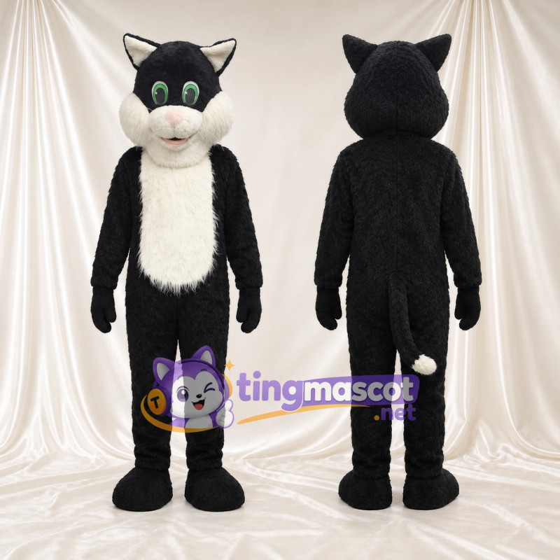 Black and White Cat Mascot Costume - Green Eyes and White Chest