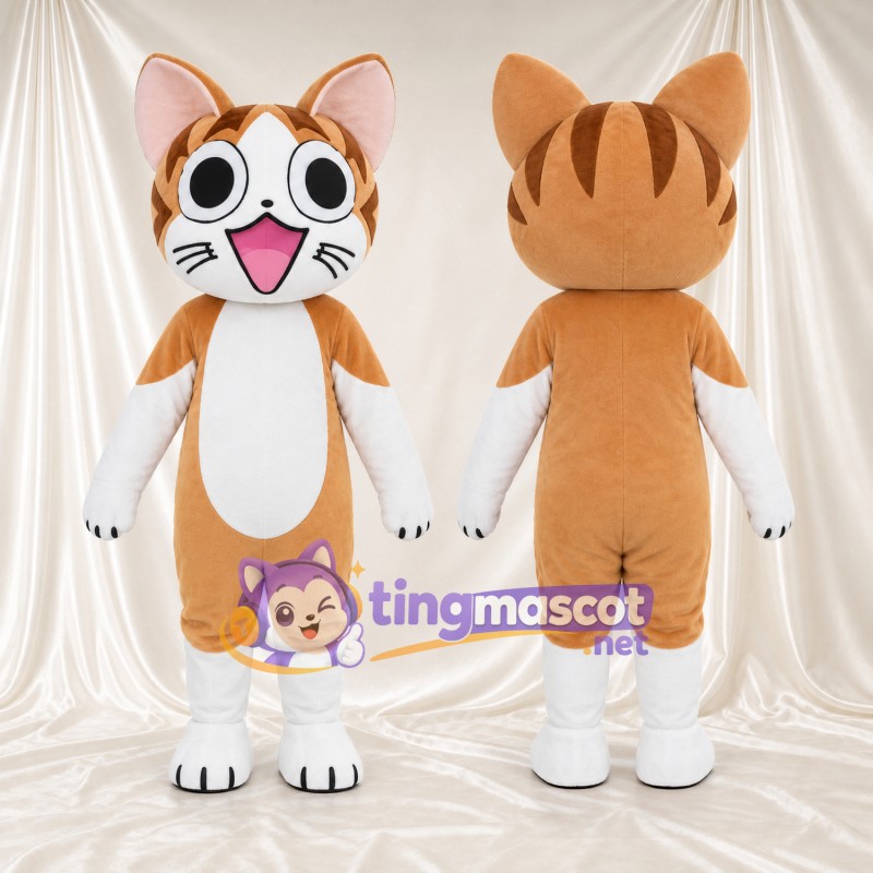 Costume de mascotte Chat – orange / blanc – Yeux (grand, rond); Langue (rose)