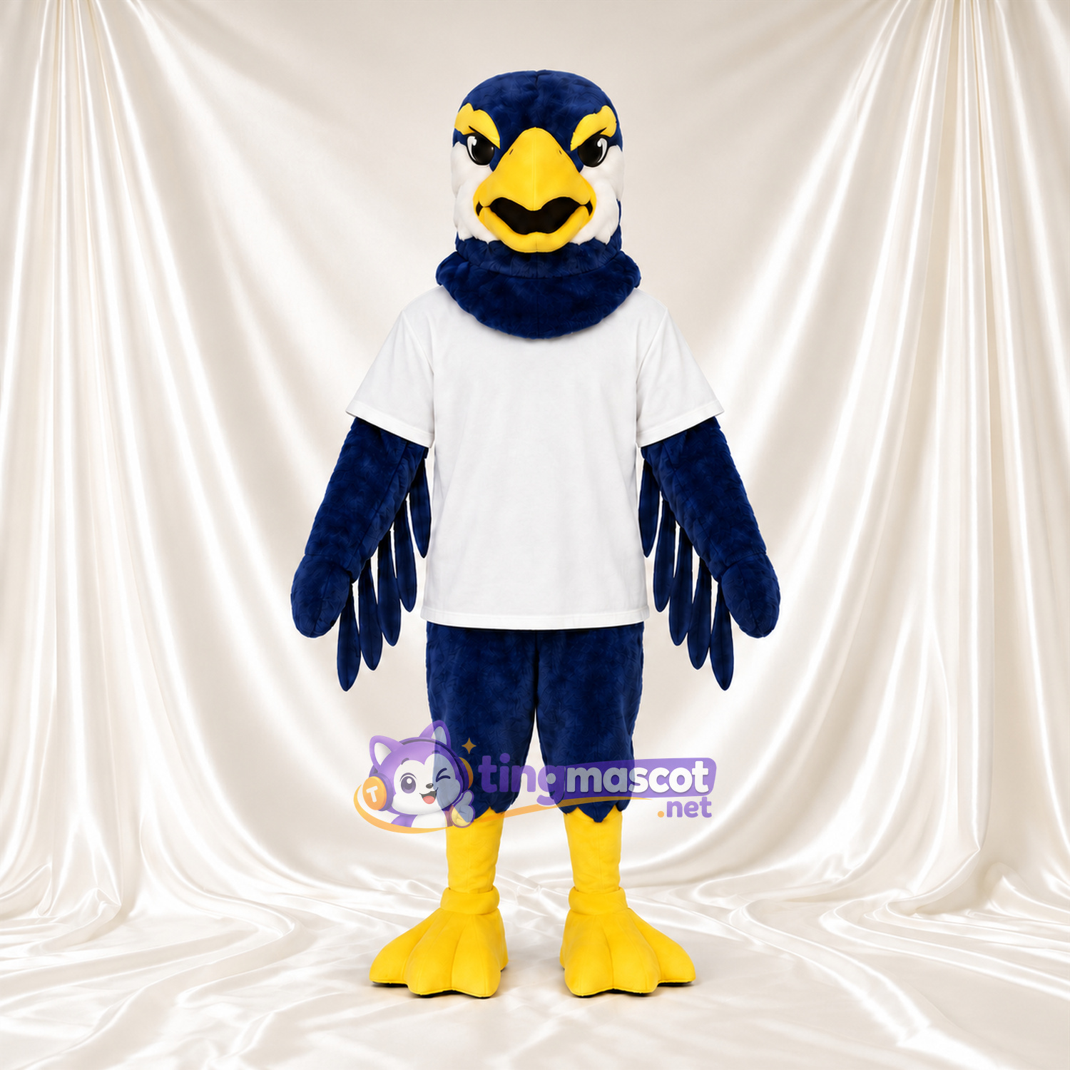 Maskottchenkostüm Adler – blau – T-Shirt (weiß); Füße (gelb) Maskottchenkostüm Adler – blau – T-Shirt (weiß); Füße (gelb)