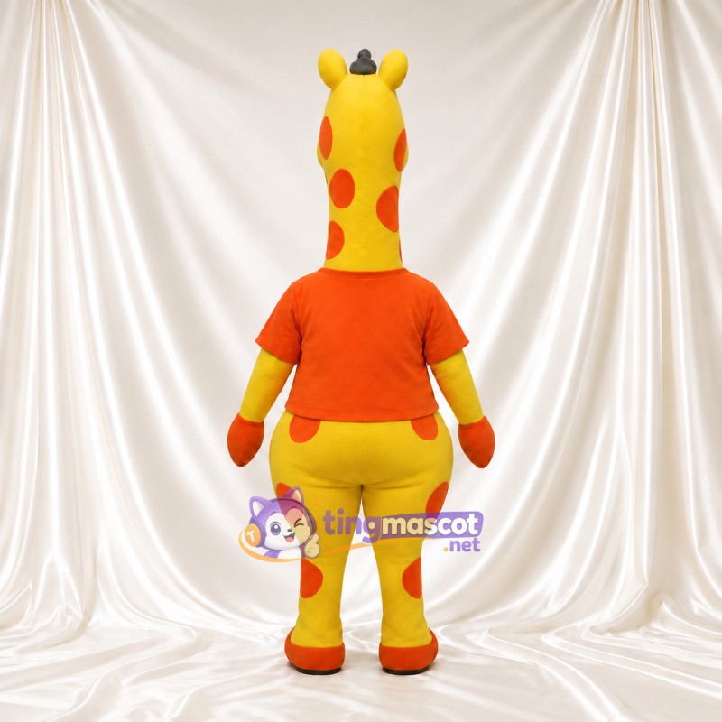 Costume de mascotte Girafe – jaune – Chemise (orange); Taches (rond, orange) Costume de mascotte Girafe – jaune – Chemise (orange); Taches (rond, orange)