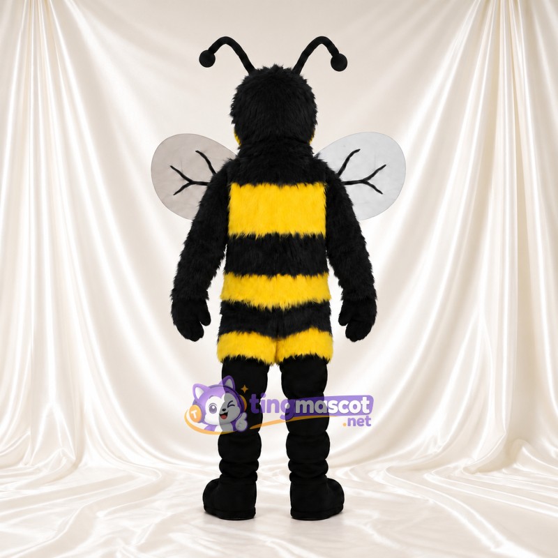 Costume de mascotte Abeille – jaune / noir – Ailes (blanc); Visage (avec dents) Costume de mascotte Abeille – jaune / noir – Ailes (blanc); Visage (avec dents)