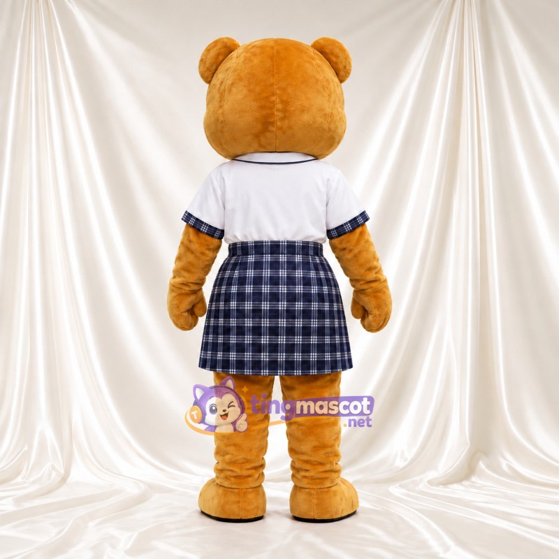 Golden Bear Mascot Costume - White Polo Shirt and Plaid Skirt Golden Bear Mascot Costume - White Polo Shirt and Plaid Skirt