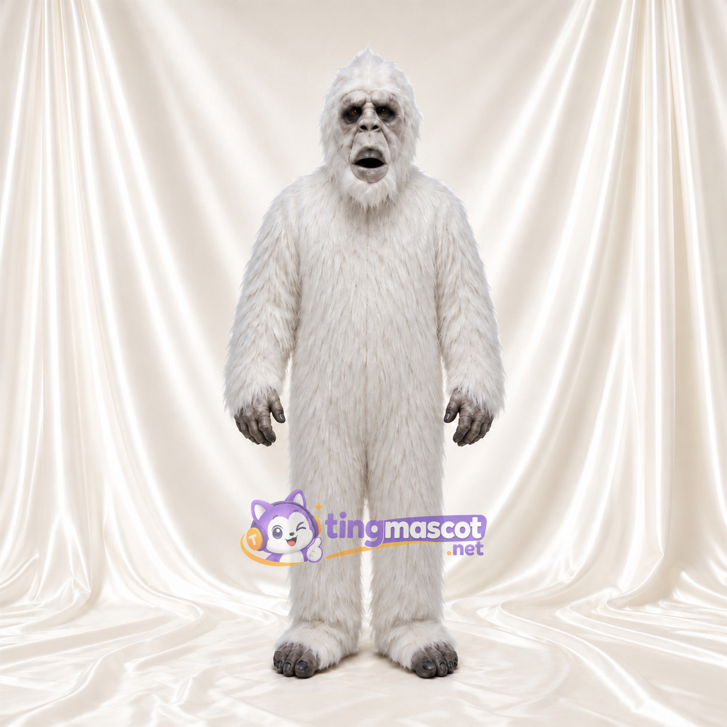 Costume de mascotte Yéti – blanc – Fourrure hirsute; Visage (gris) Costume de mascotte Yéti – blanc – Fourrure hirsute; Visage (gris)
