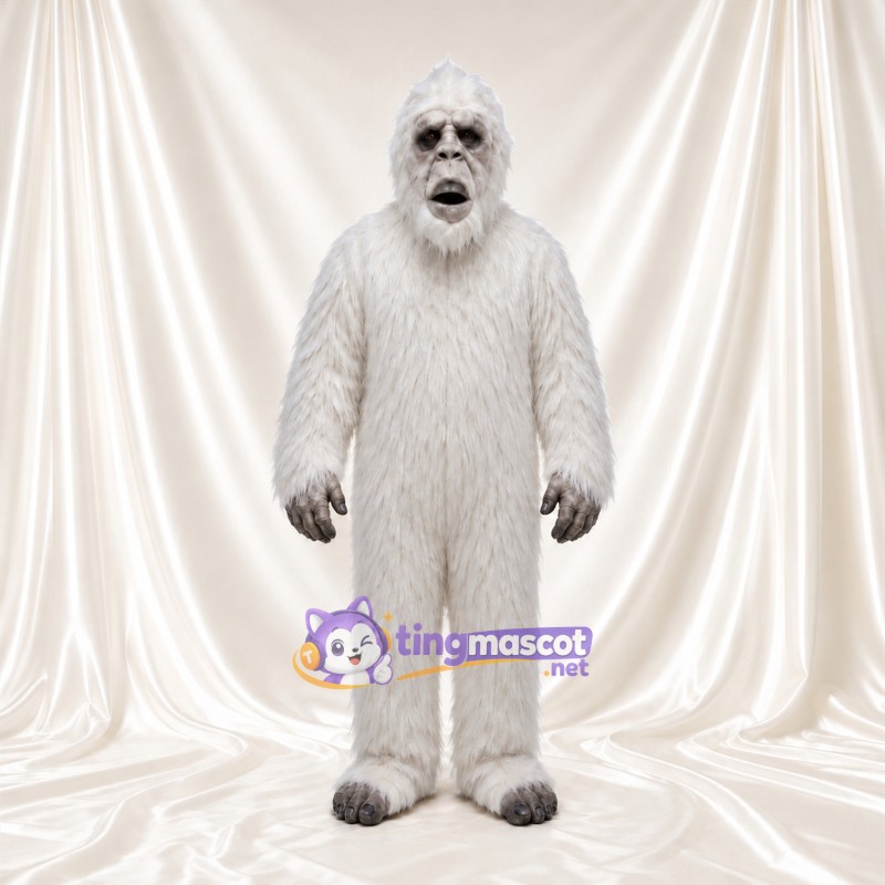 Costume de mascotte Yéti – blanc – Fourrure hirsute; Visage (gris) Costume de mascotte Yéti – blanc – Fourrure hirsute; Visage (gris)