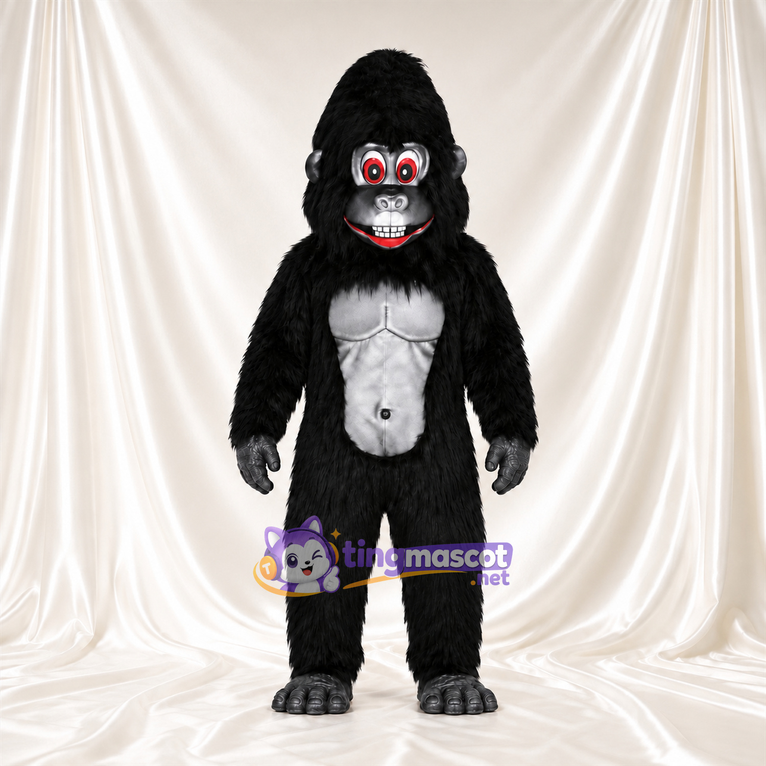 Costume de mascotte Gorille – noir – Torse (blanc); Yeux (rouge) Costume de mascotte Gorille – noir – Torse (blanc); Yeux (rouge)