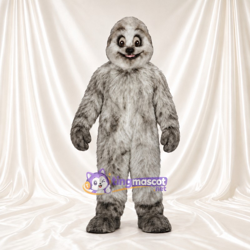 Gray Sloth Mascot Costume - Dark Eye Patches and Gentle Smile Gray Sloth Mascot Costume - Dark Eye Patches and Gentle Smile