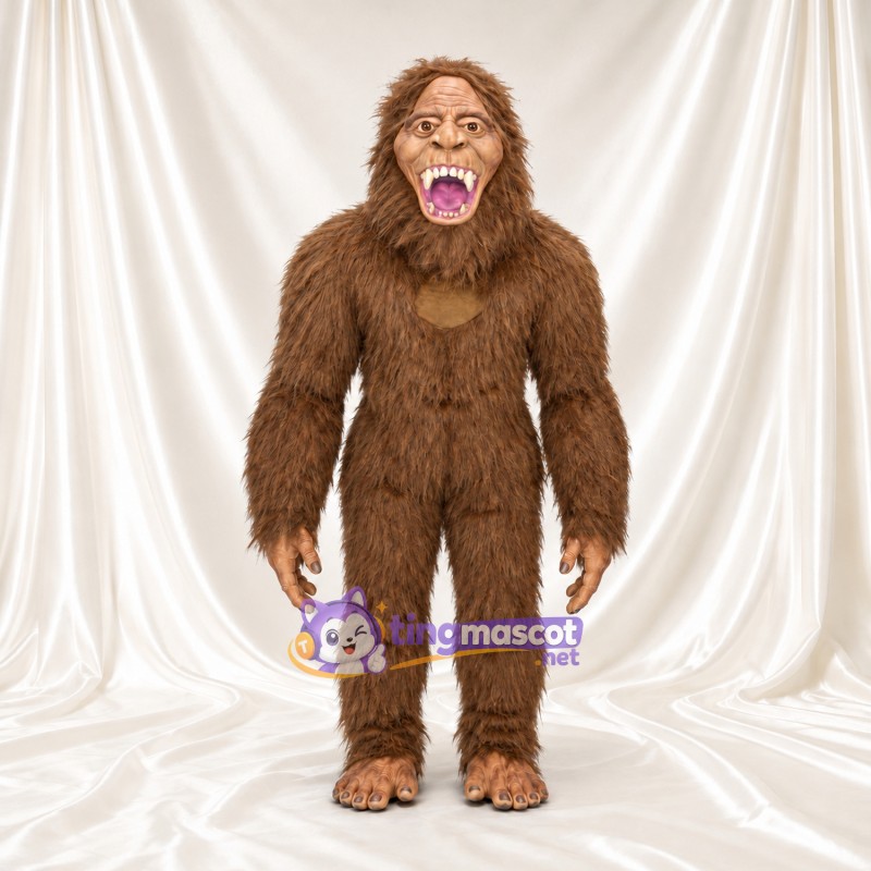 Costume de mascotte Bigfoot – marron – Fourrure hirsute; Bouche ouverte (large) Costume de mascotte Bigfoot – marron – Fourrure hirsute; Bouche ouverte (large)