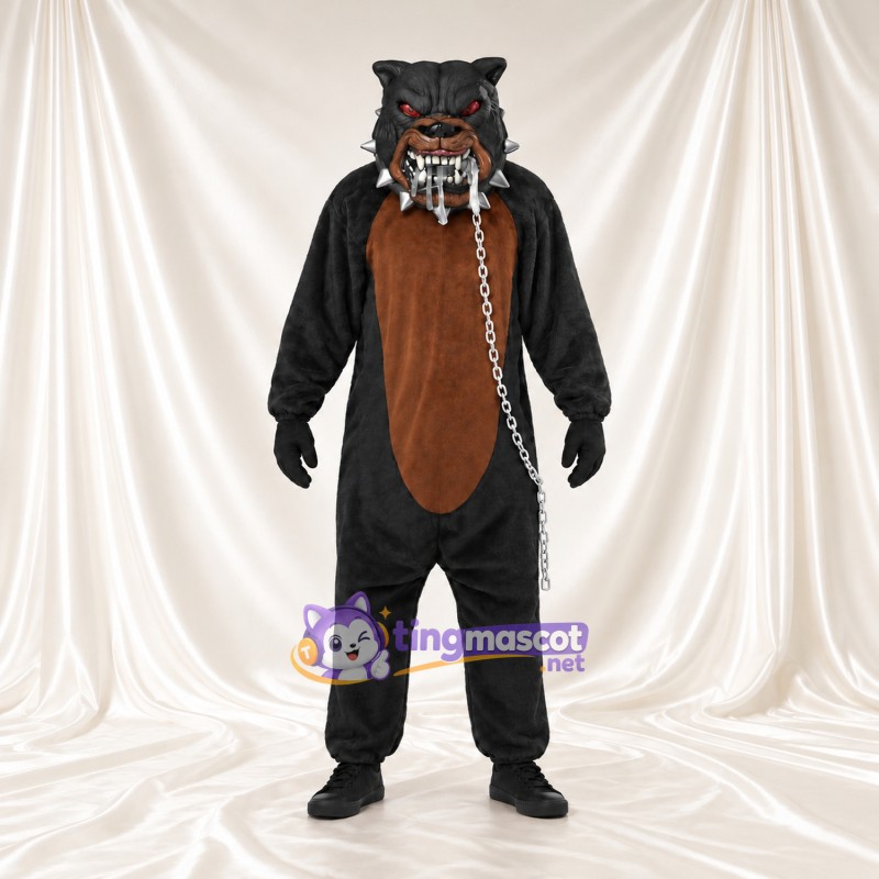 Costume de mascotte Loup – noir – Chaîne; Museau; Ventre (marron) Costume de mascotte Loup – noir – Chaîne; Museau; Ventre (marron)