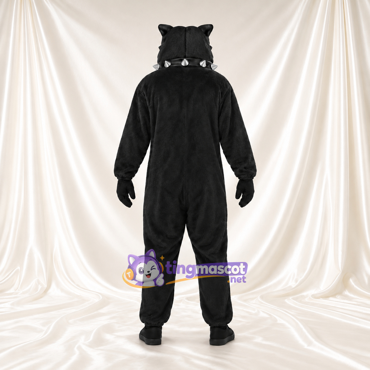 Costume de mascotte Loup – noir – Chaîne; Museau; Ventre (marron) Costume de mascotte Loup – noir – Chaîne; Museau; Ventre (marron)
