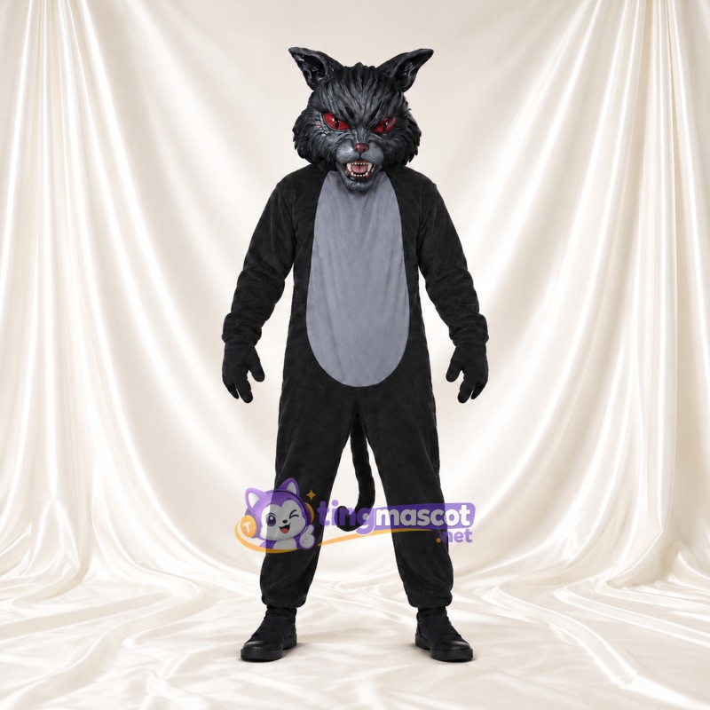 Costume de mascotte Chat – noir – Yeux (rouge); Ventre (gris) Costume de mascotte Chat – noir – Yeux (rouge); Ventre (gris)