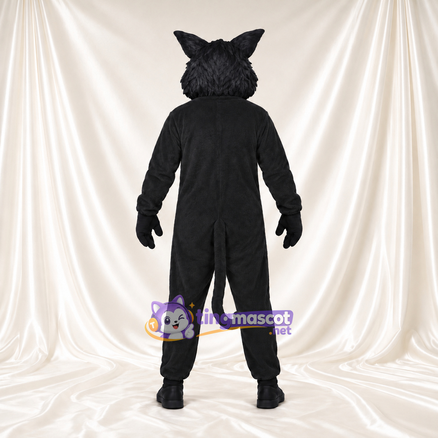 Costume de mascotte Chat – noir – Yeux (rouge); Ventre (gris) Costume de mascotte Chat – noir – Yeux (rouge); Ventre (gris)