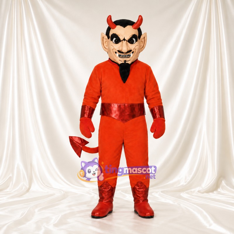 Red Devil Mascot Costume - Black Goatee and Curved Horns Red Devil Mascot Costume - Black Goatee and Curved Horns