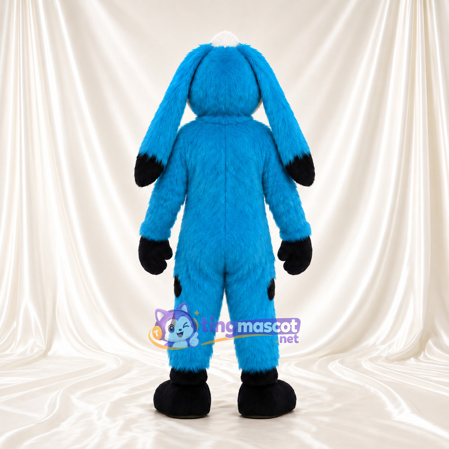 Blue Rabbit Mascot Costume - Long Black-Tipped Ears and White Belly Blue Rabbit Mascot Costume - Long Black-Tipped Ears and White Belly